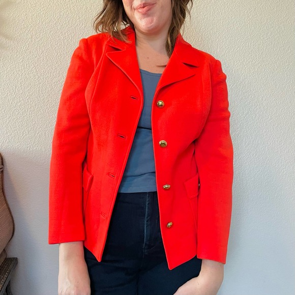 Vintage 60s 70s Butte Knit orange red poly wool blend blazer retro funky S-M - Picture 6 of 11